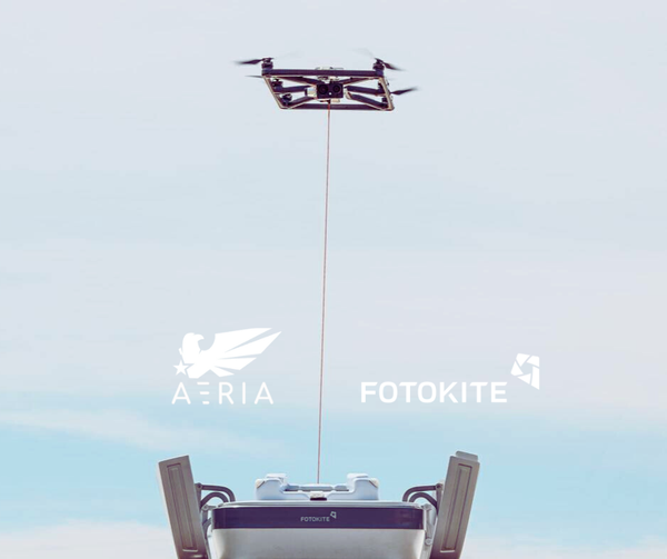 Fotokite and AeriaOne logos with drone in the air
